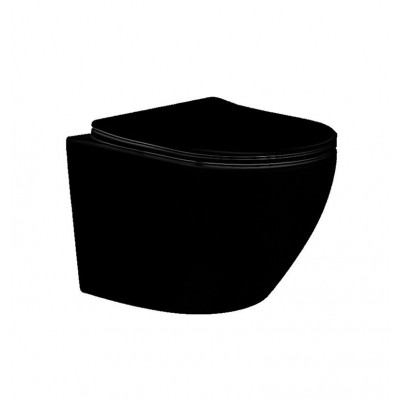 Унитаз подвесной AQ1901-MB ЕВРОПА безободковый 525*360*320мм, тонкое сиденье с механизмом плавного закрывания, крепеж, цвет матовый черный